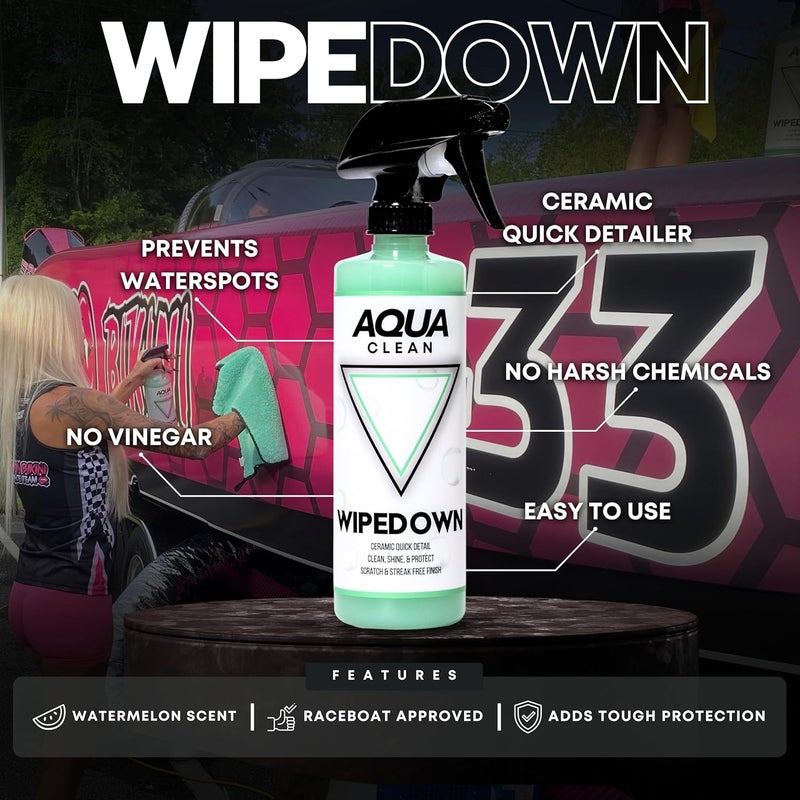 AQUAQLEAN منظف قوارب 3 في 1 من WIPEDOWN | غسيل سيراميك بدون ماء ومفصل سريع | حماية من الأشعة فوق البنفسجية البحرية، طويل الأمد، بلمعان عالي | قوارب، مركبات ترفيهية، سيارات | تمديد الشمع، الطلاءات، والمواد العازلة | صنع في الولايات المتحدة - Image 4